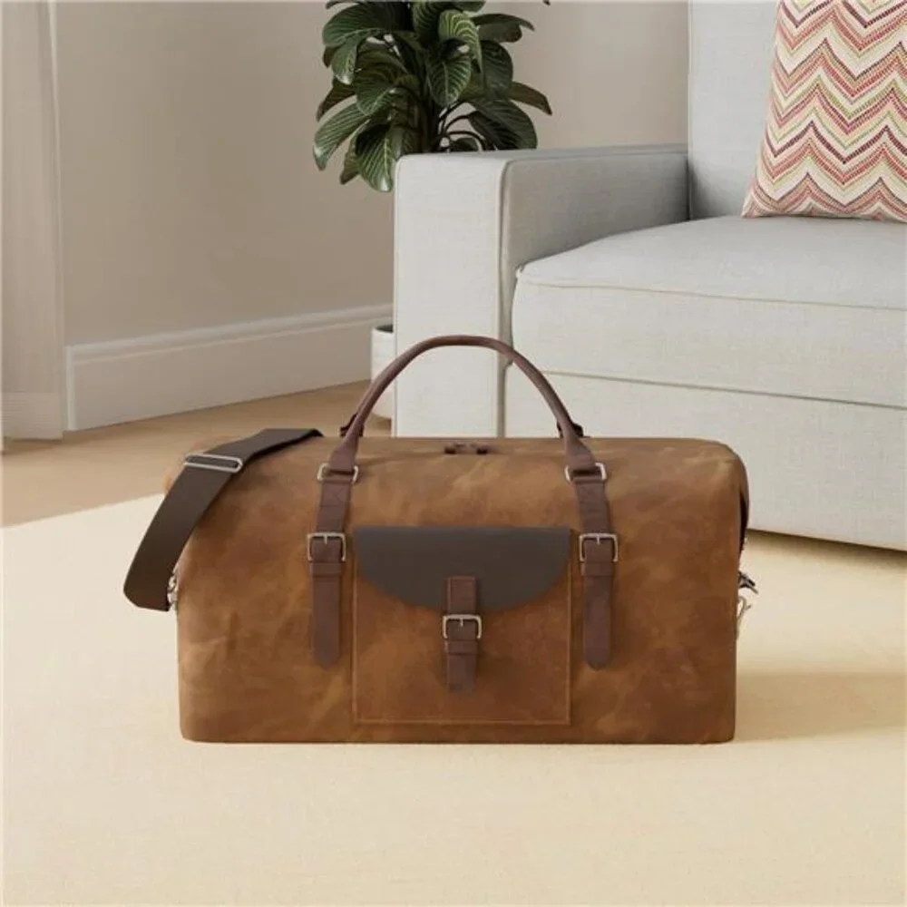 Oversized Travel Duffel Bag Waterproof Canvas Genuine Leather Weekend bag
